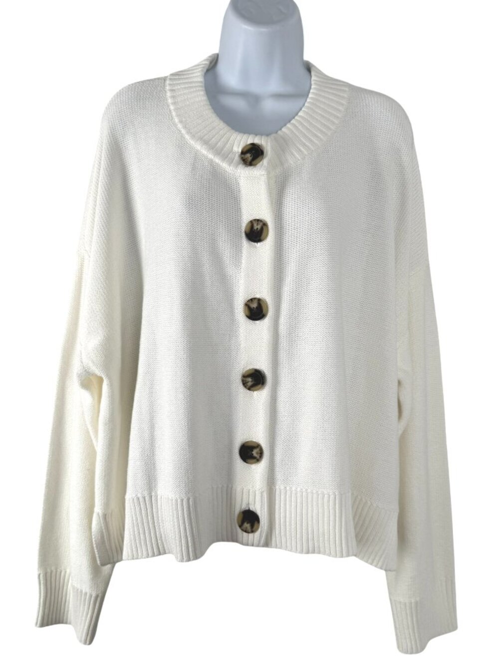 Quince Organic Cotton Cropped Cardigan Sweater Womens XL Ivory Solid FS-1541 - Picture 3 of 9
